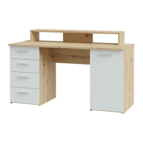 Biurko 145x60 cm z nadstawką na monitor Secret Grey/Dąb Artisan